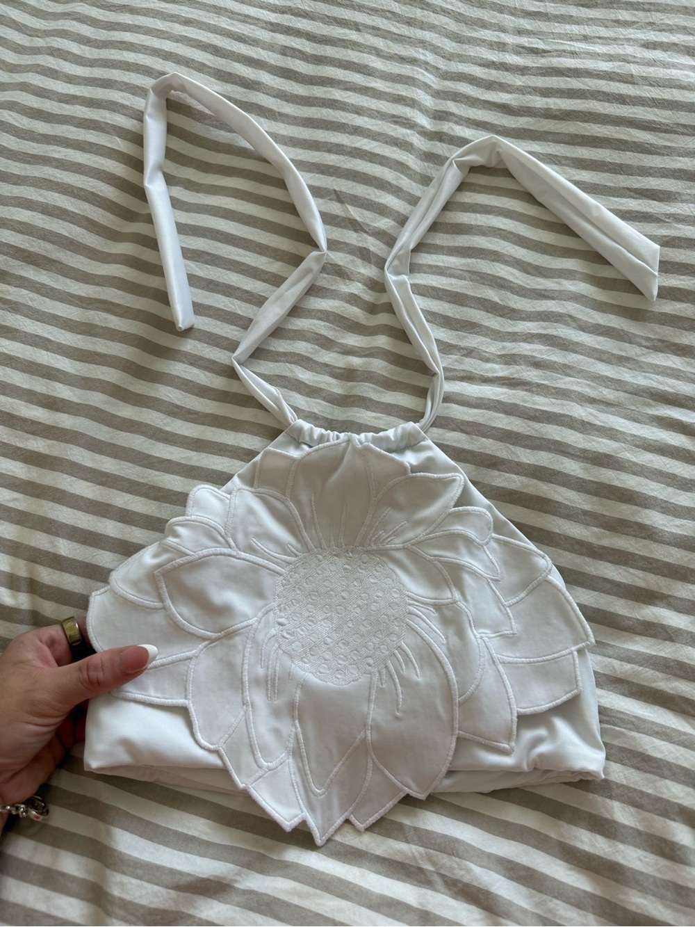 FARM Rio White Floral Halter Swim Crop Top